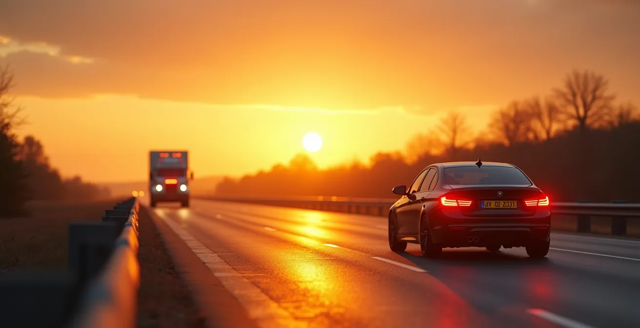 Scène de dépannage sur autoroute avec famille attendant l'assistance un week-end