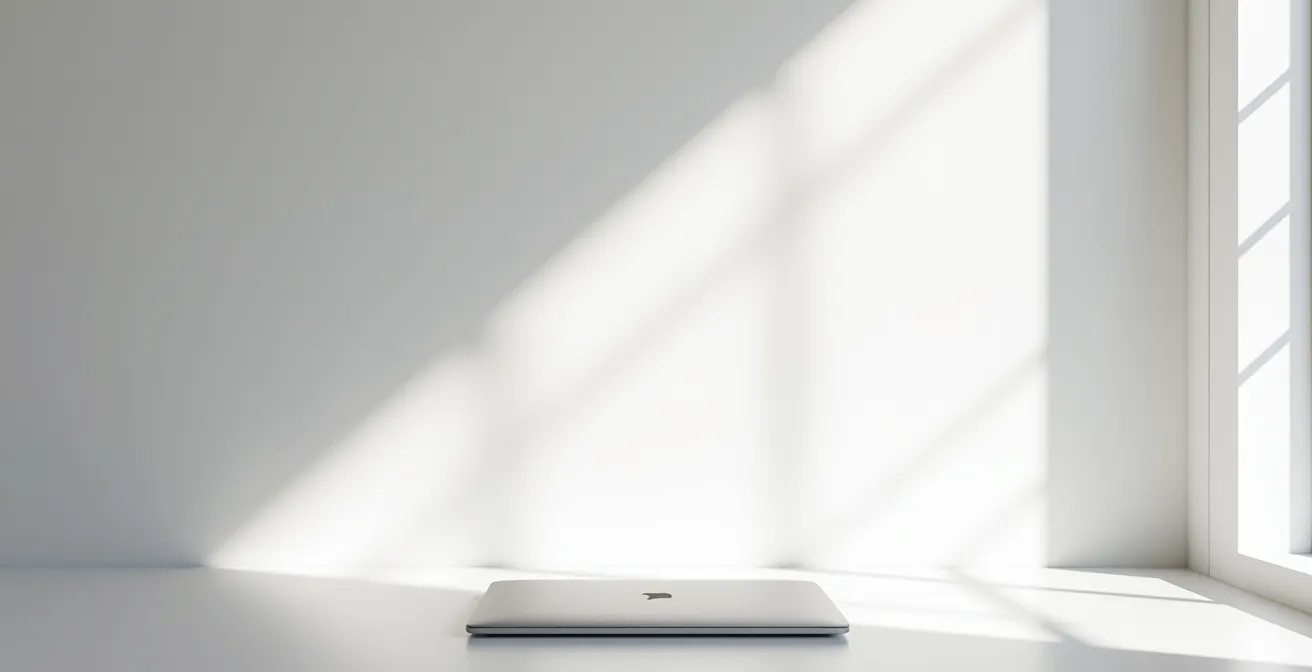 Graphique métaphorique montrant la dépréciation de valeur d'un appareil électronique dans le temps avec une ombre grandissante.