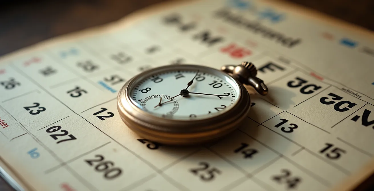 Horloge murale et calendrier marqué montrant l'urgence des délais de prescription