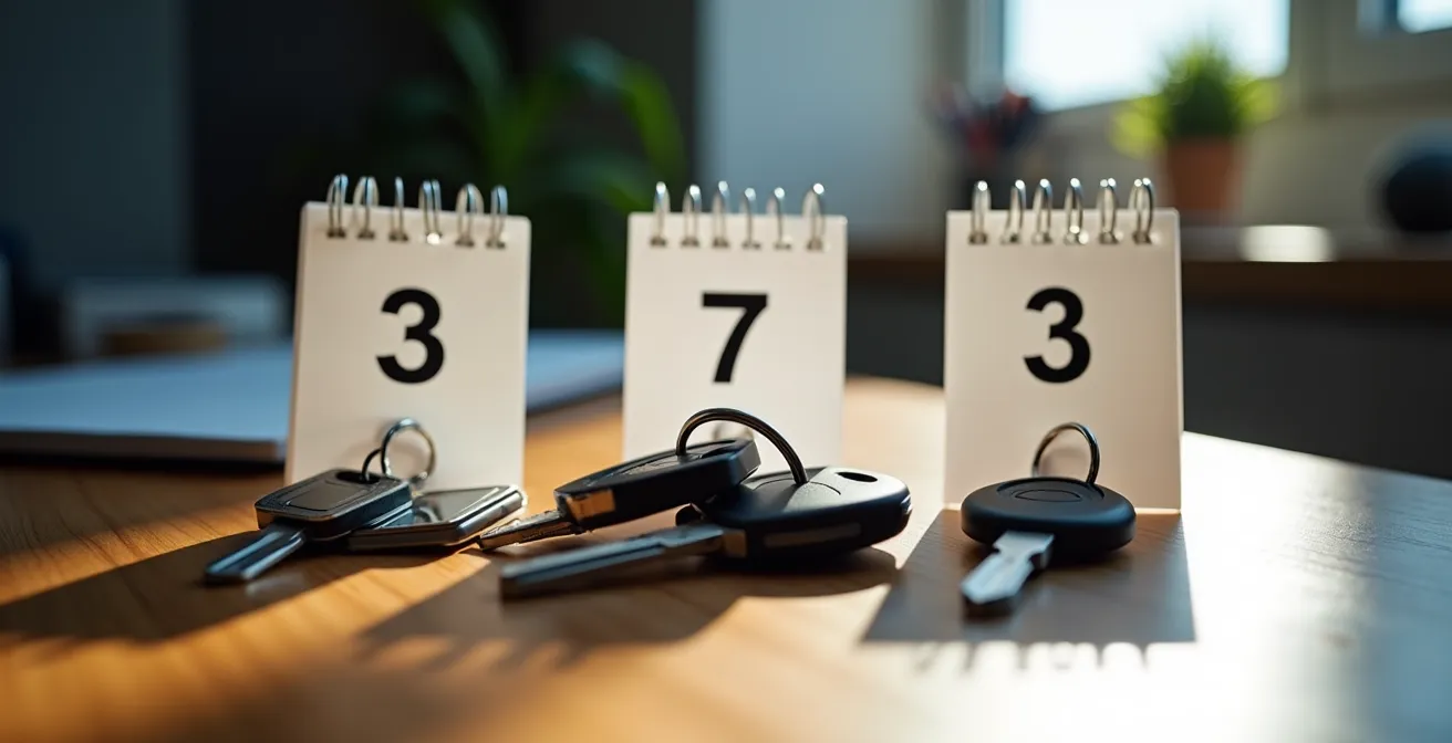 Calendrier montrant les différentes durées de prêt de véhicule selon les garanties