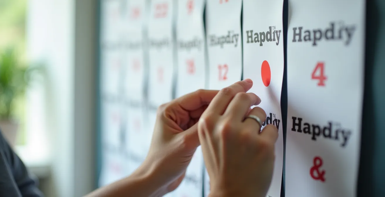 Calendrier mural avec une seule date marquée pour illustrer la simplification des échéances