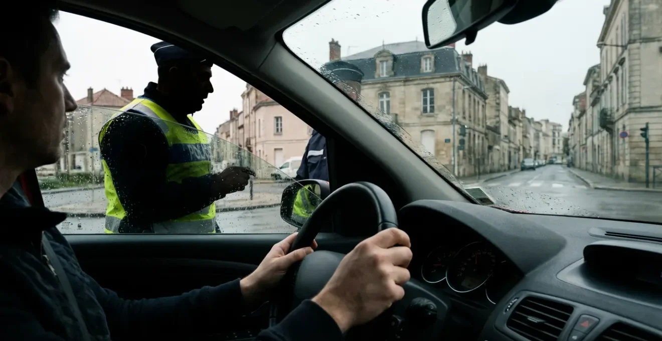 Vue depuis l'intérieur d'un véhicule lors d'un contrôle routier d'assurance