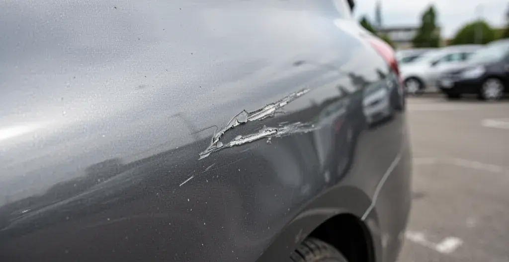 Impact et rayure sur aile de voiture, dommages couverts par assurance tous risques